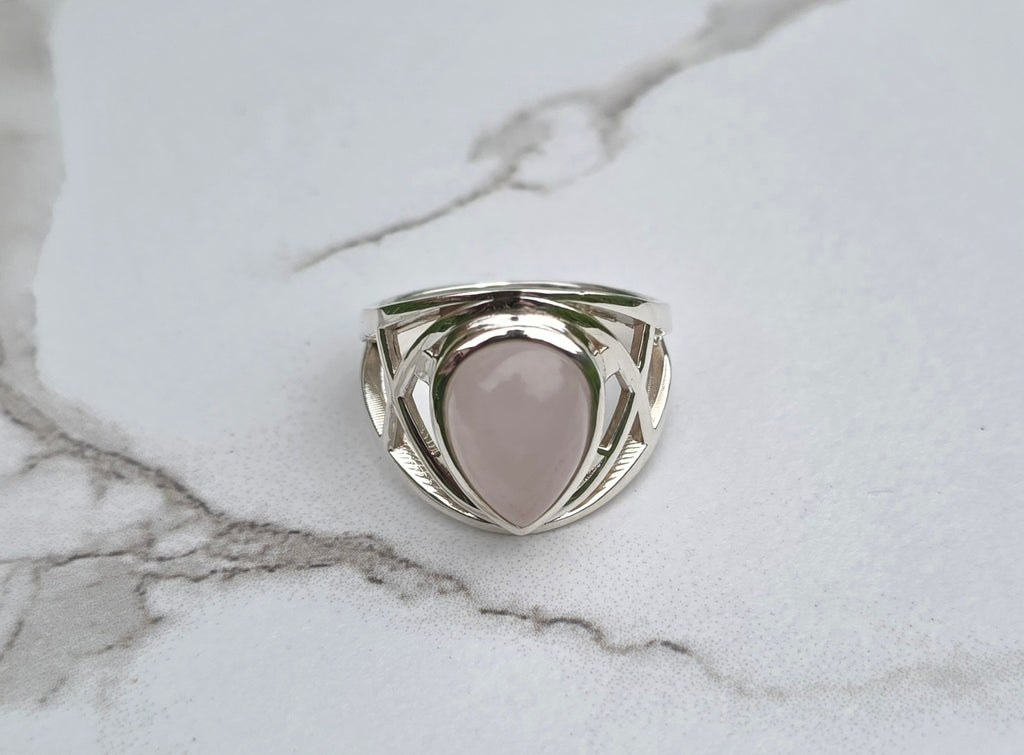 Tear Drop Rose Quartz Ring
