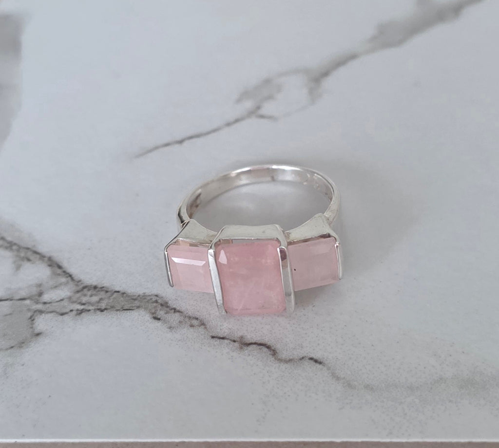 Square Rose Quartz Ring