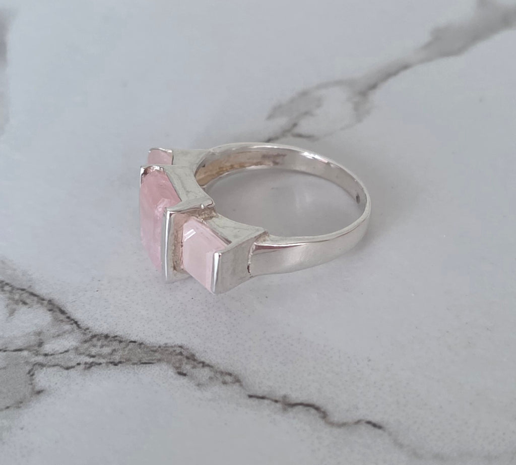 Square Rose Quartz Ring