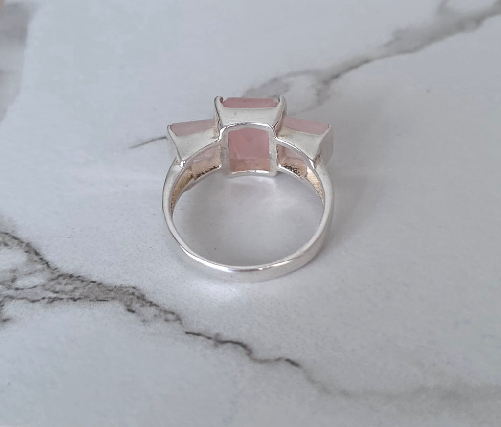 Square Rose Quartz Ring