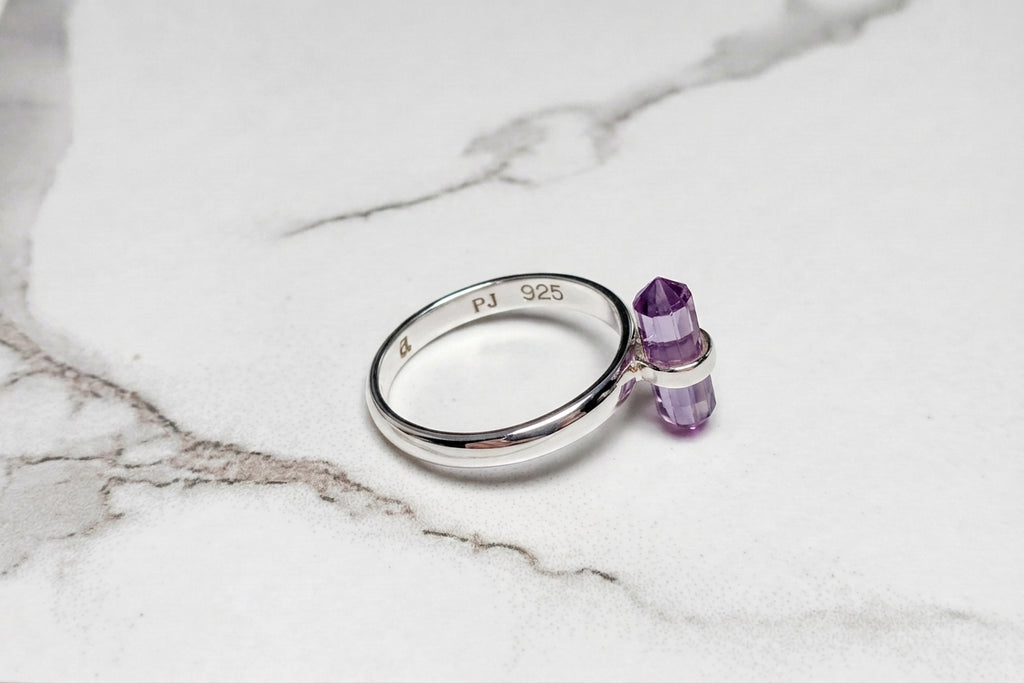 Double Terminated Silver Gemstone Ring