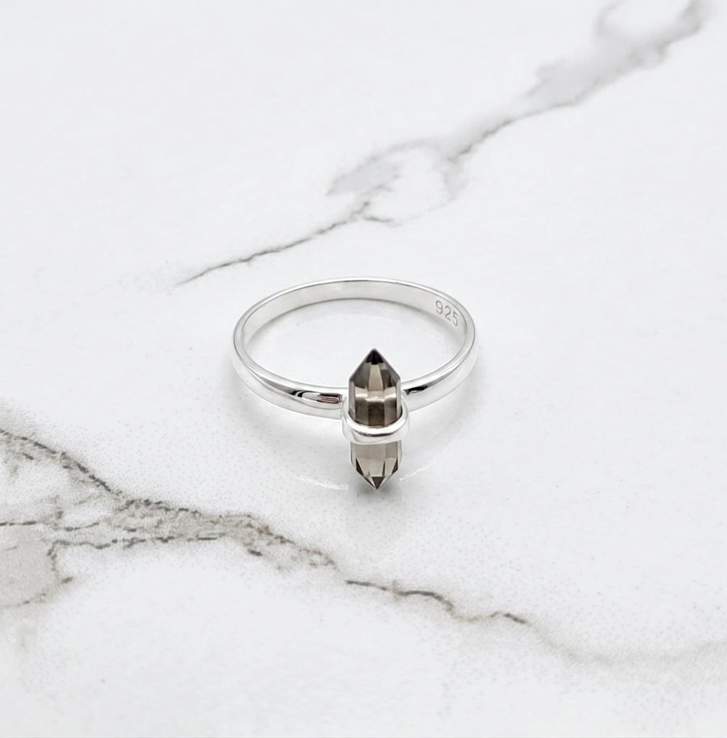 Double Terminated Silver Gemstone Ring