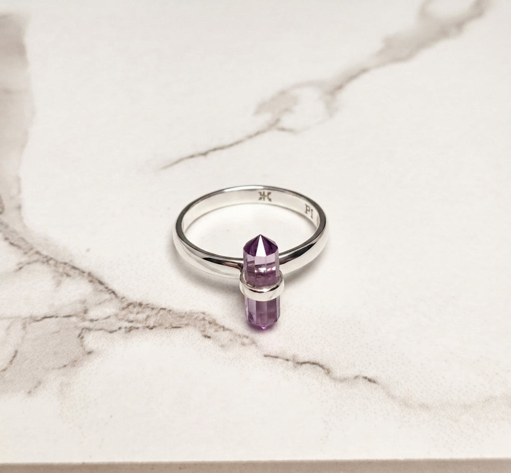 Double Terminated Silver Gemstone Ring