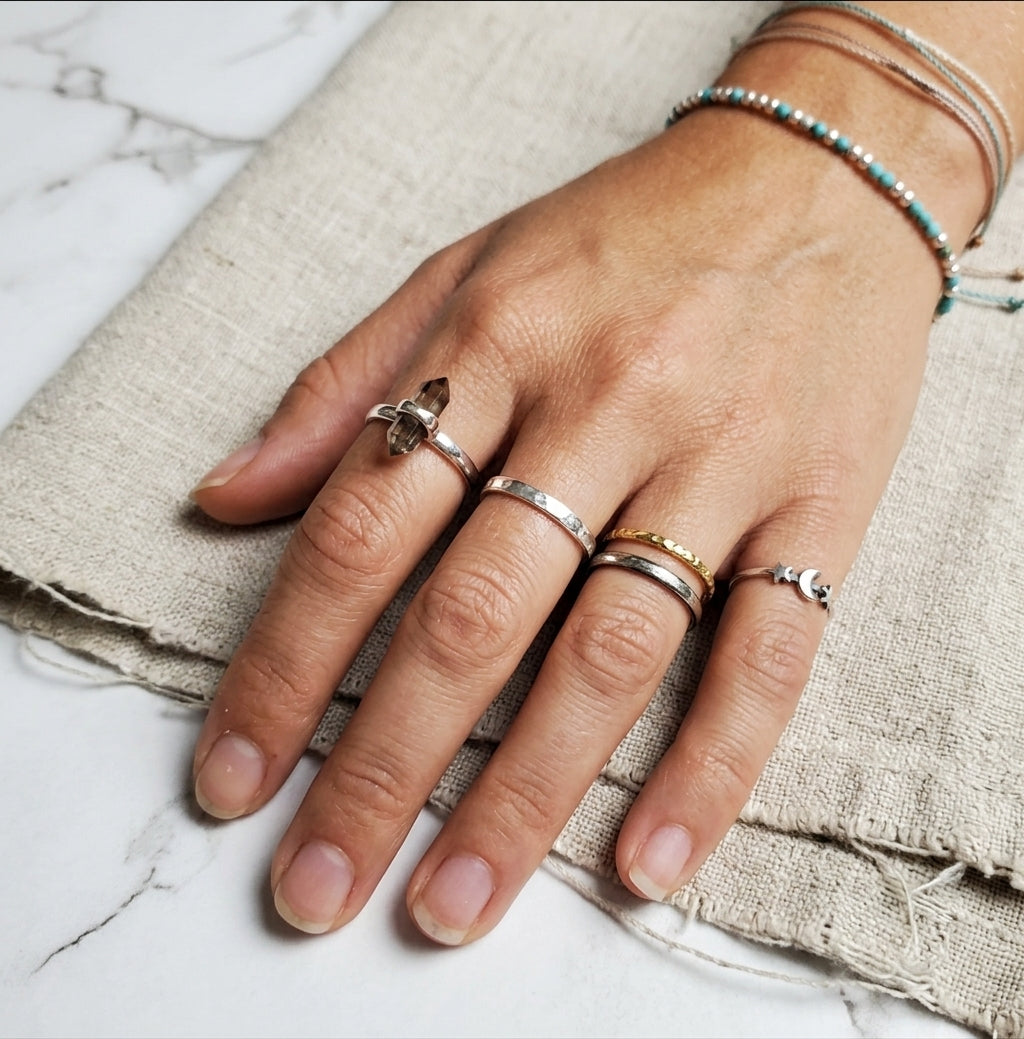 Double Terminated Silver Gemstone Ring