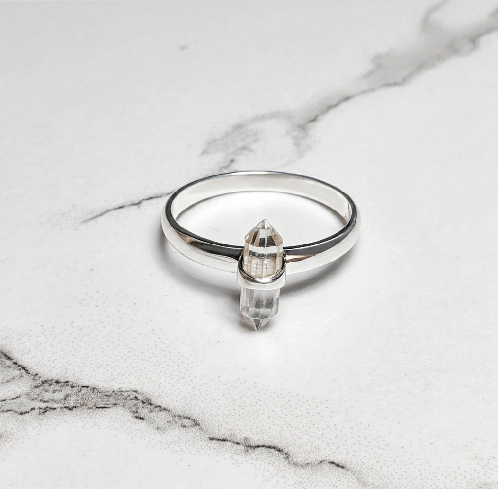 Double Terminated Silver Gemstone Ring