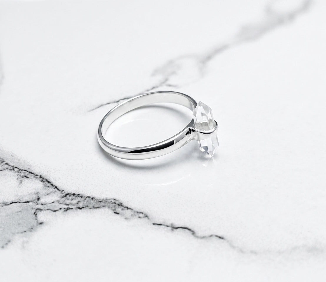 Double Terminated Silver Gemstone Ring