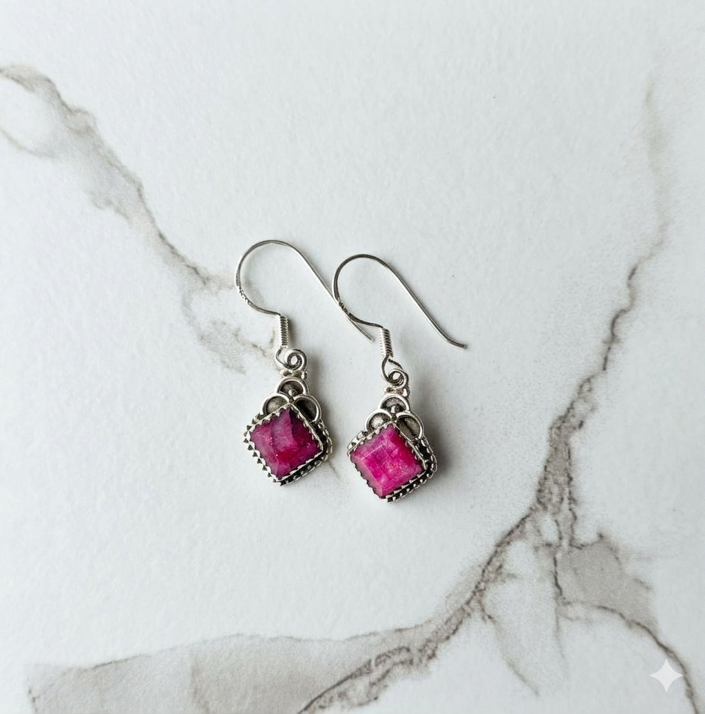 Sterling Silver Indian Ruby Earrings
