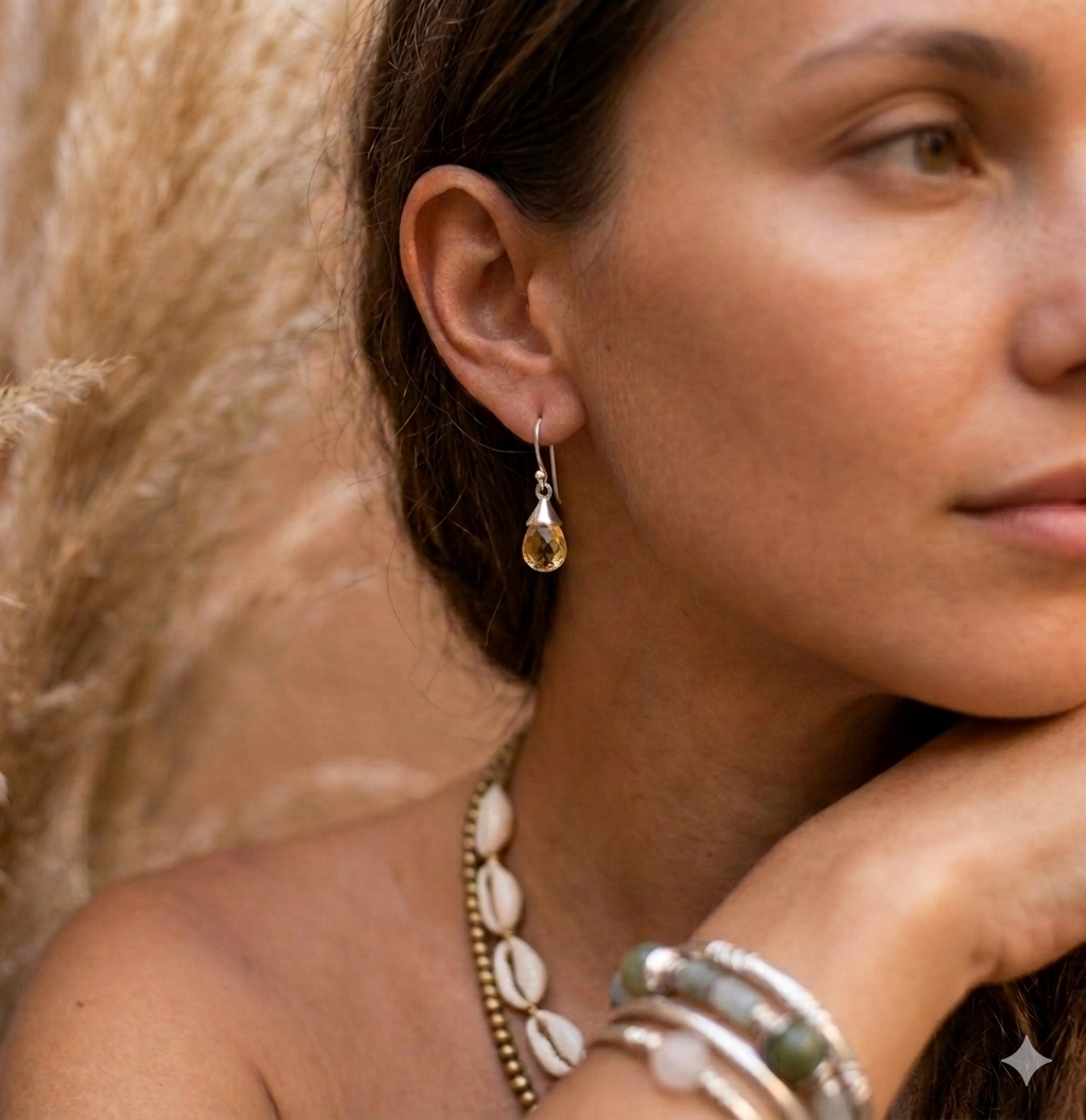 Citrine facetted water drop earrings