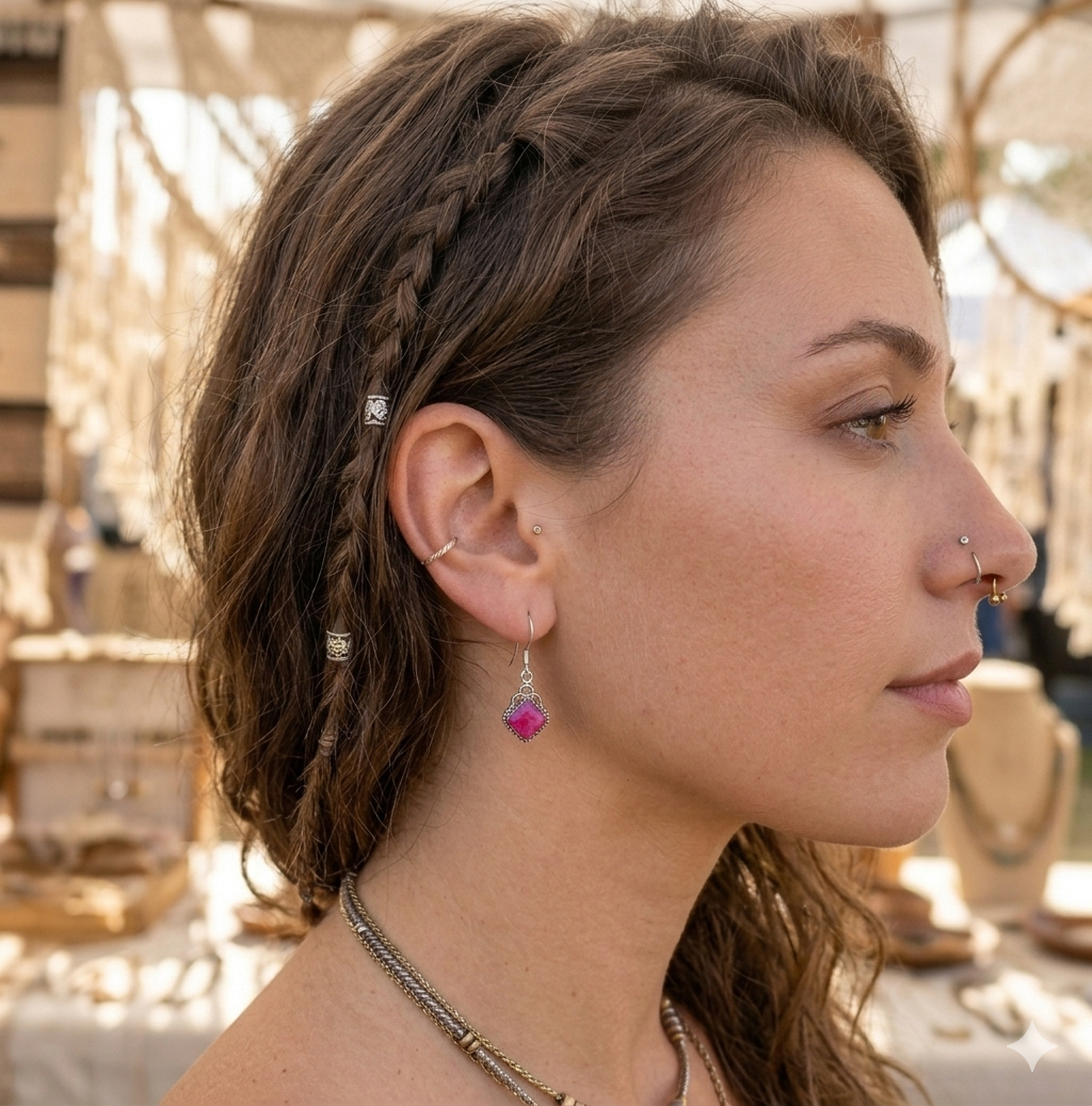 Sterling Silver Indian Ruby Earrings